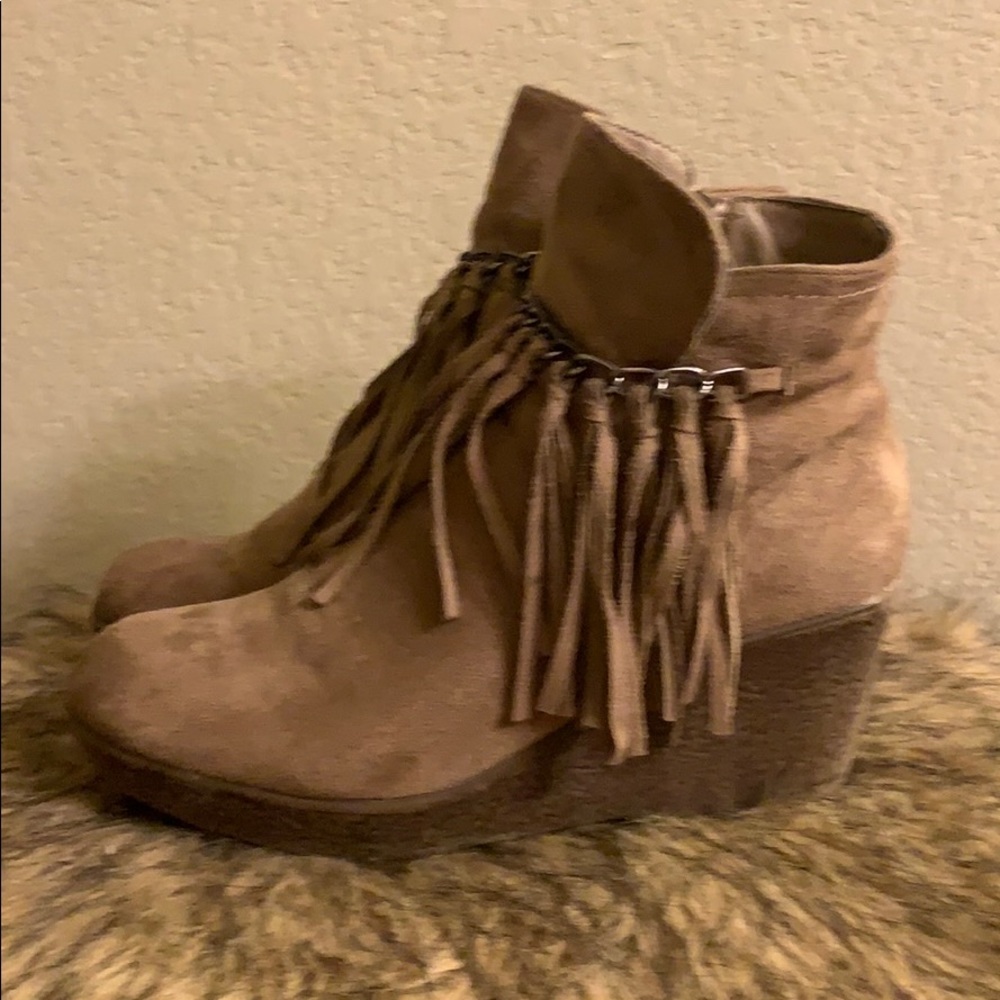 Brown fringe booties